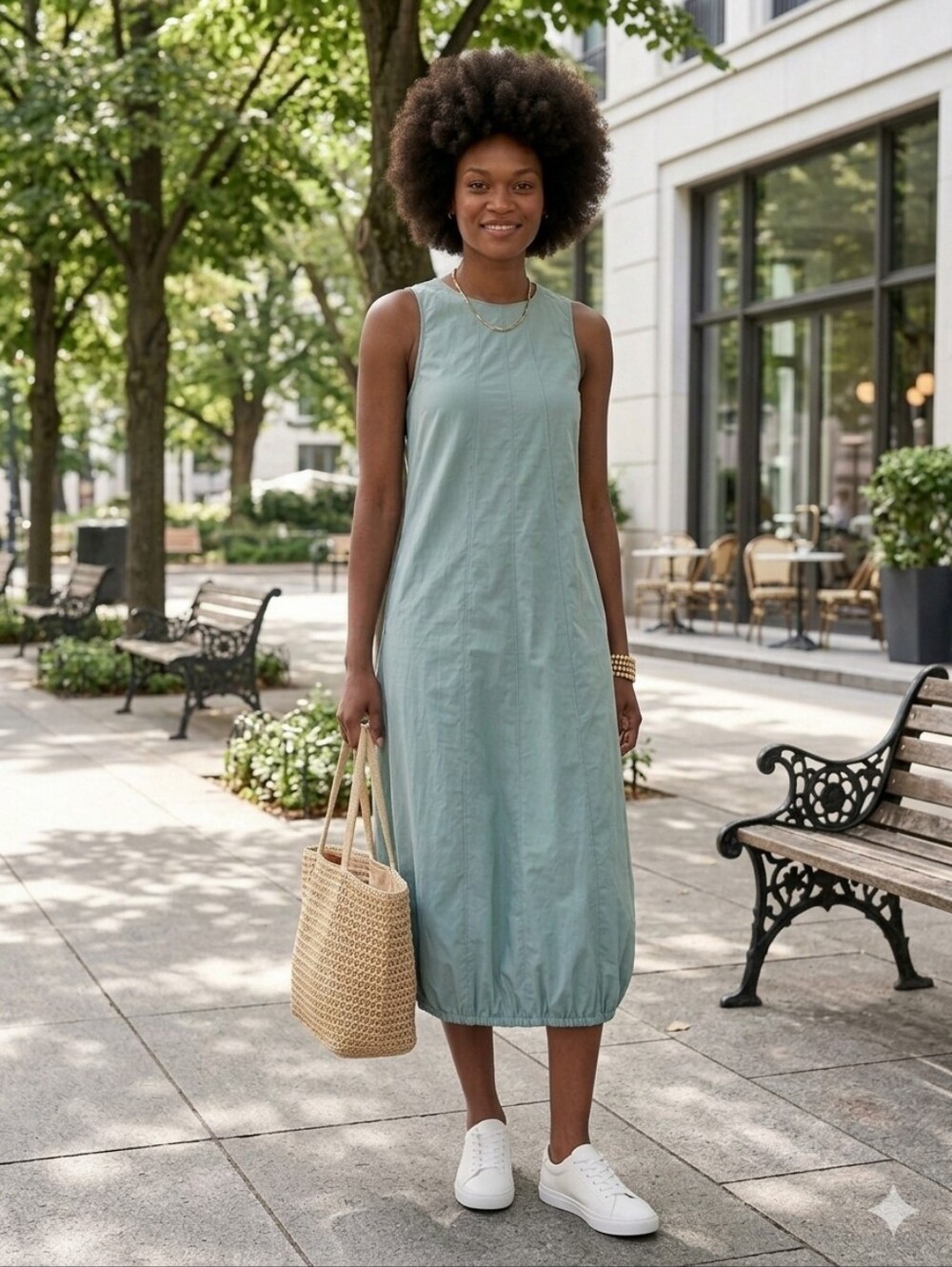 Tiffany Blue Nylon Bubble Skirt Dress Cargo Pulls Midi A-Line Aleeza Paris M NWT - Picture 2 of 15